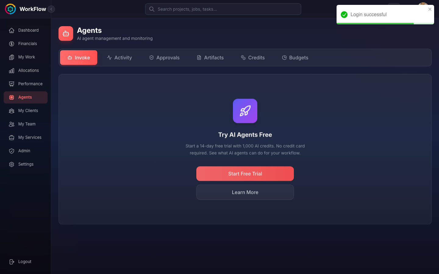 Mi👻i agents dashboard showing per-team credit allocations
