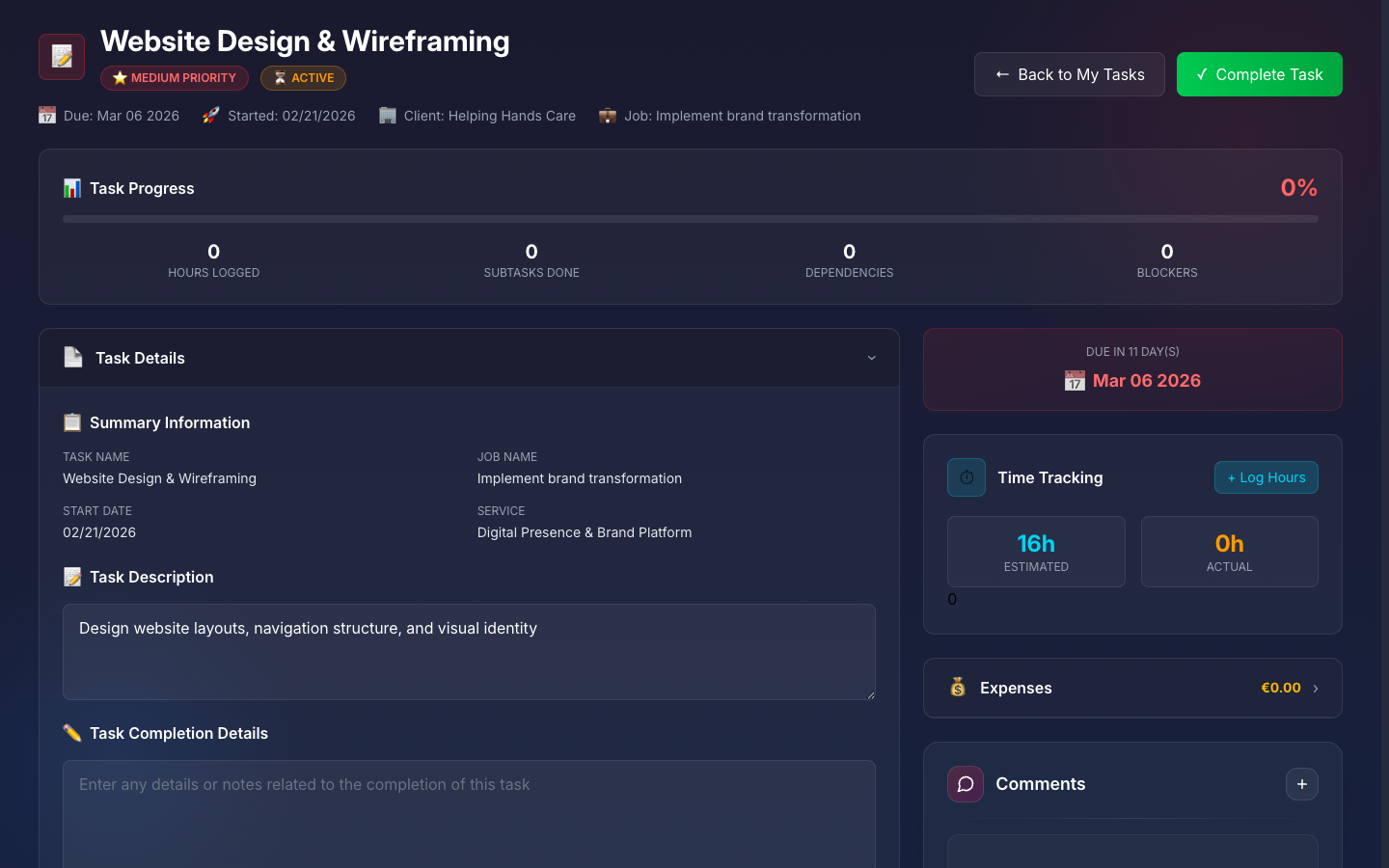 Task dependency modal showing dependency chains