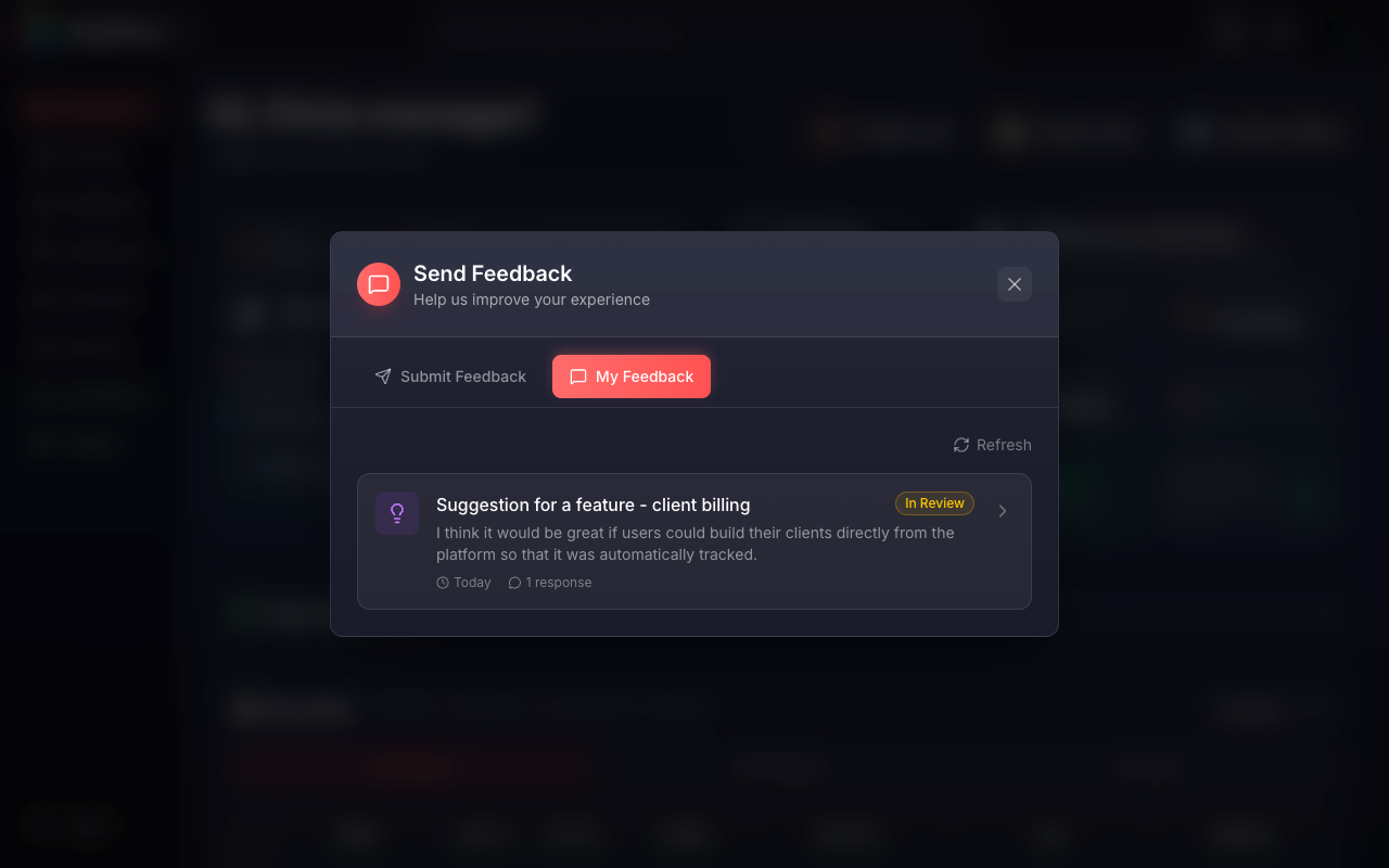 LetWorkFlow My Feedback tab — track submission status and read team responses in-app