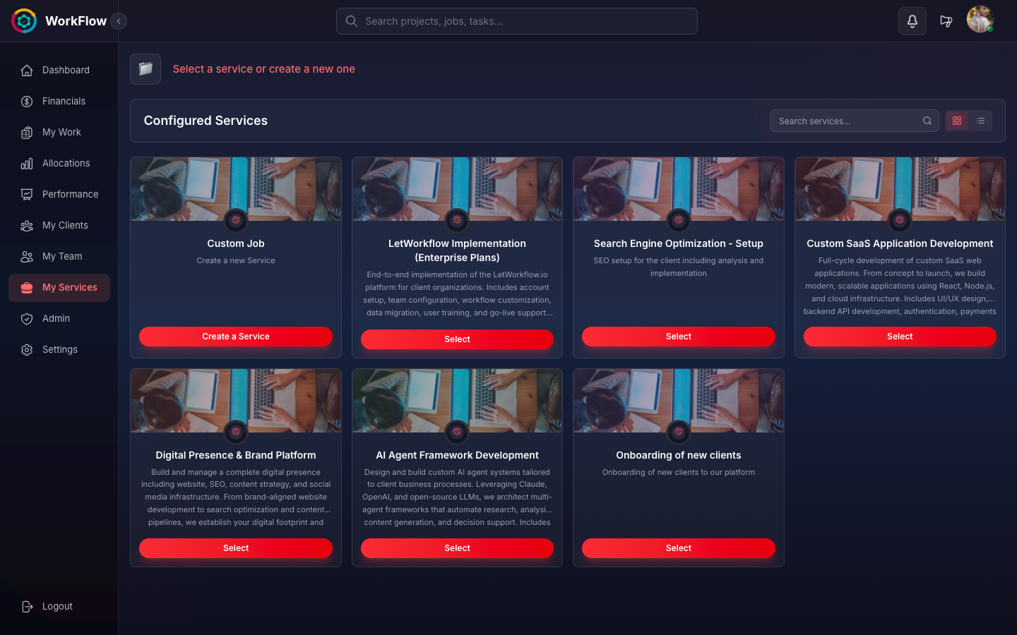 Service template builder with drag-and-drop configuration